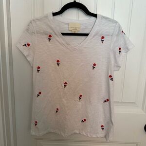 Cynthia Rowley White V-Neck Tee with Red & Blue Ice Cream Embroidery